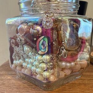 Curious Cat lovers mystery jewelry jar - Pink, Cream, Gold Accents - w/dress!